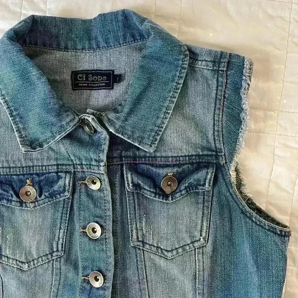 Ci sono western denim vest girls size large Y2K boho hippie buttons cutoff faded - Picture 3 of 4